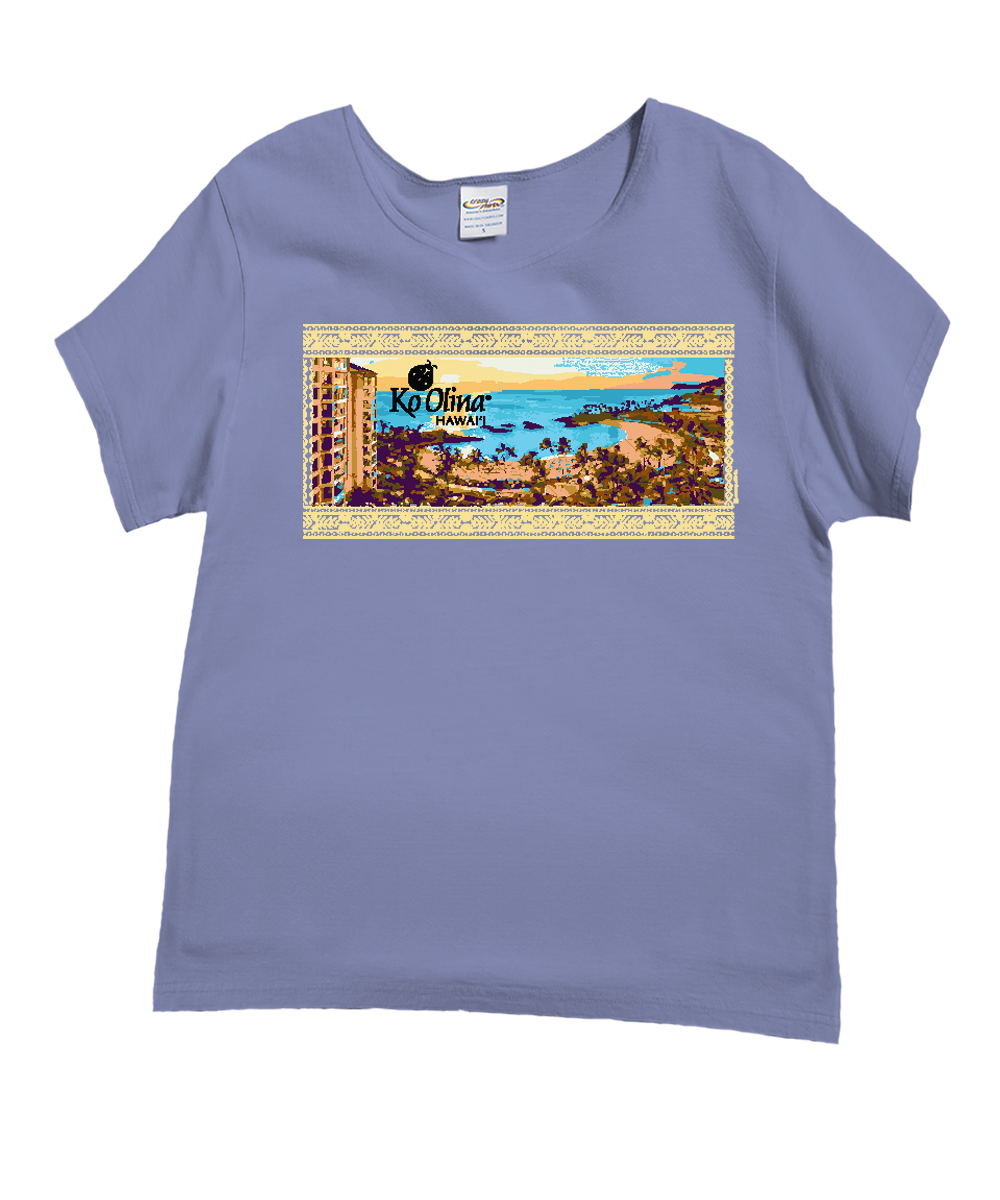 Koolina Beach Scenic - Lavender Dyed Short Sleeve Scoop Neck T-Shirt