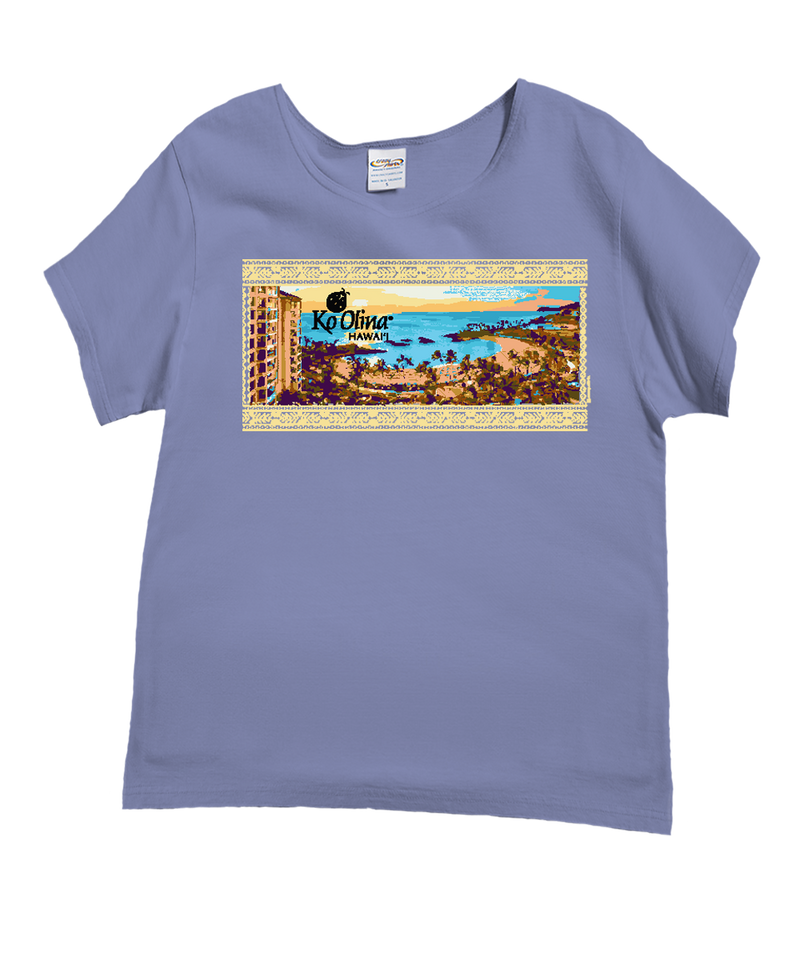 Koolina Beach Scenic - Lavender Dyed Short Sleeve Scoop Neck T-Shirt