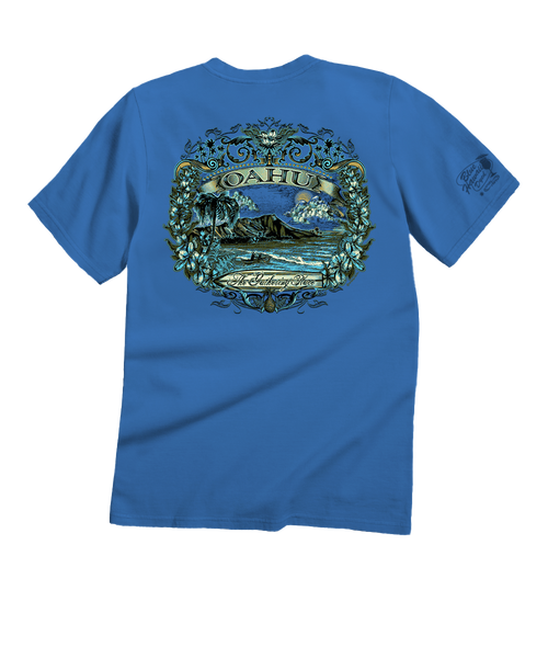 Etched Oahu - Blue Hawaii Dyed Short Sleeve Crewneck T-Shirt