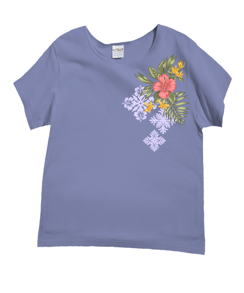 Tropical Quilt - Lavender Dyed Short Sleeve Scoop Neck T-Shirt