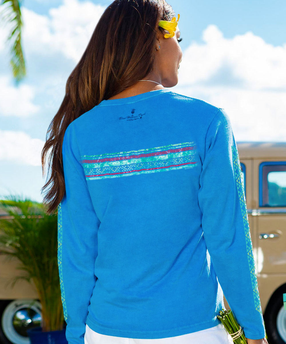 Aztec Band - Blue Hawaii Dyed Long Sleeve Crewneck T-Shirt