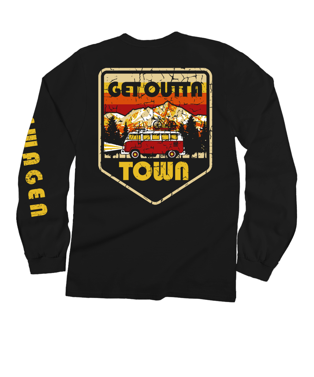 Volkswagen Outta Town - Black Long Sleeve Crewneck T-Shirt