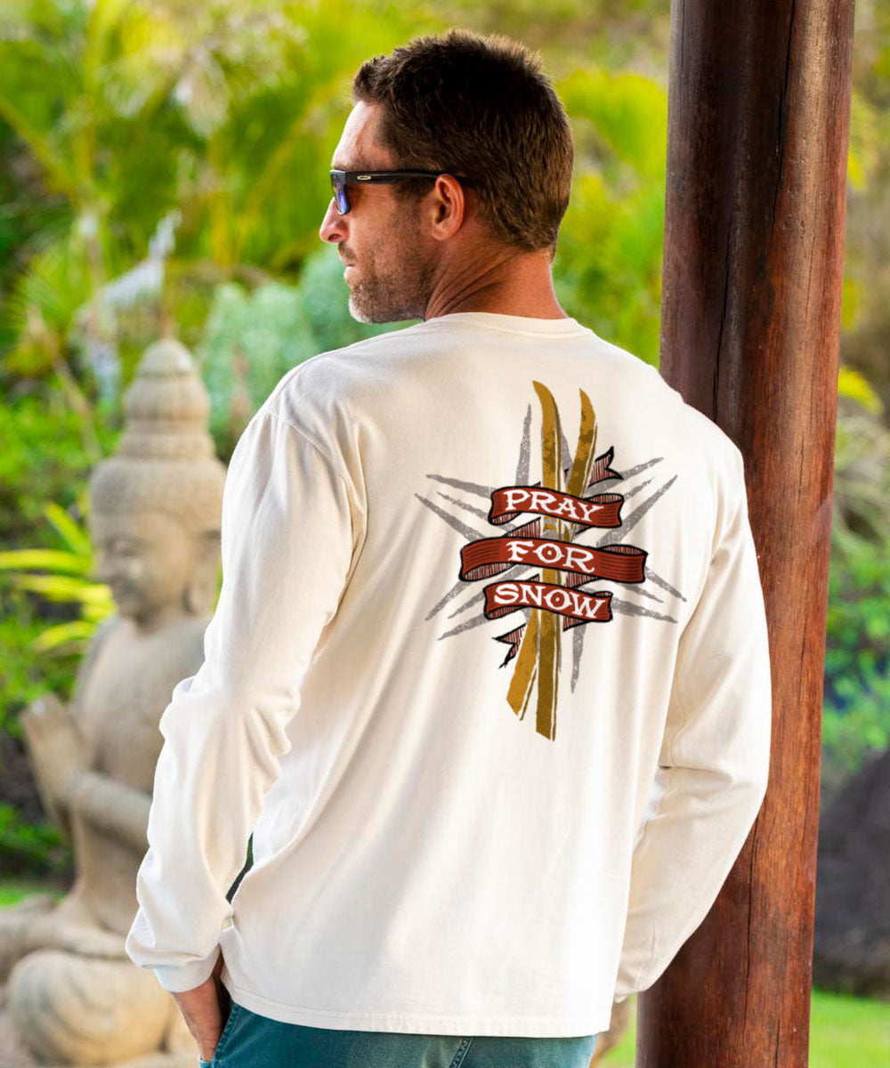 Pray For Snow Ski - Coconut Dyed Long Sleeve Crewneck T-Shirt