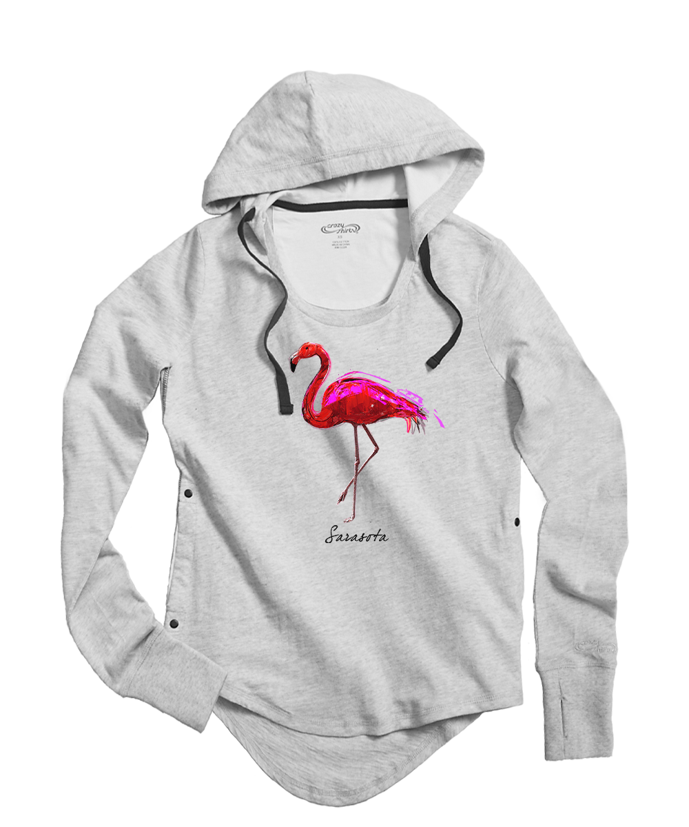 Paradise In Pink - White Gray Heather Long Sleeve Harmony Hooded T