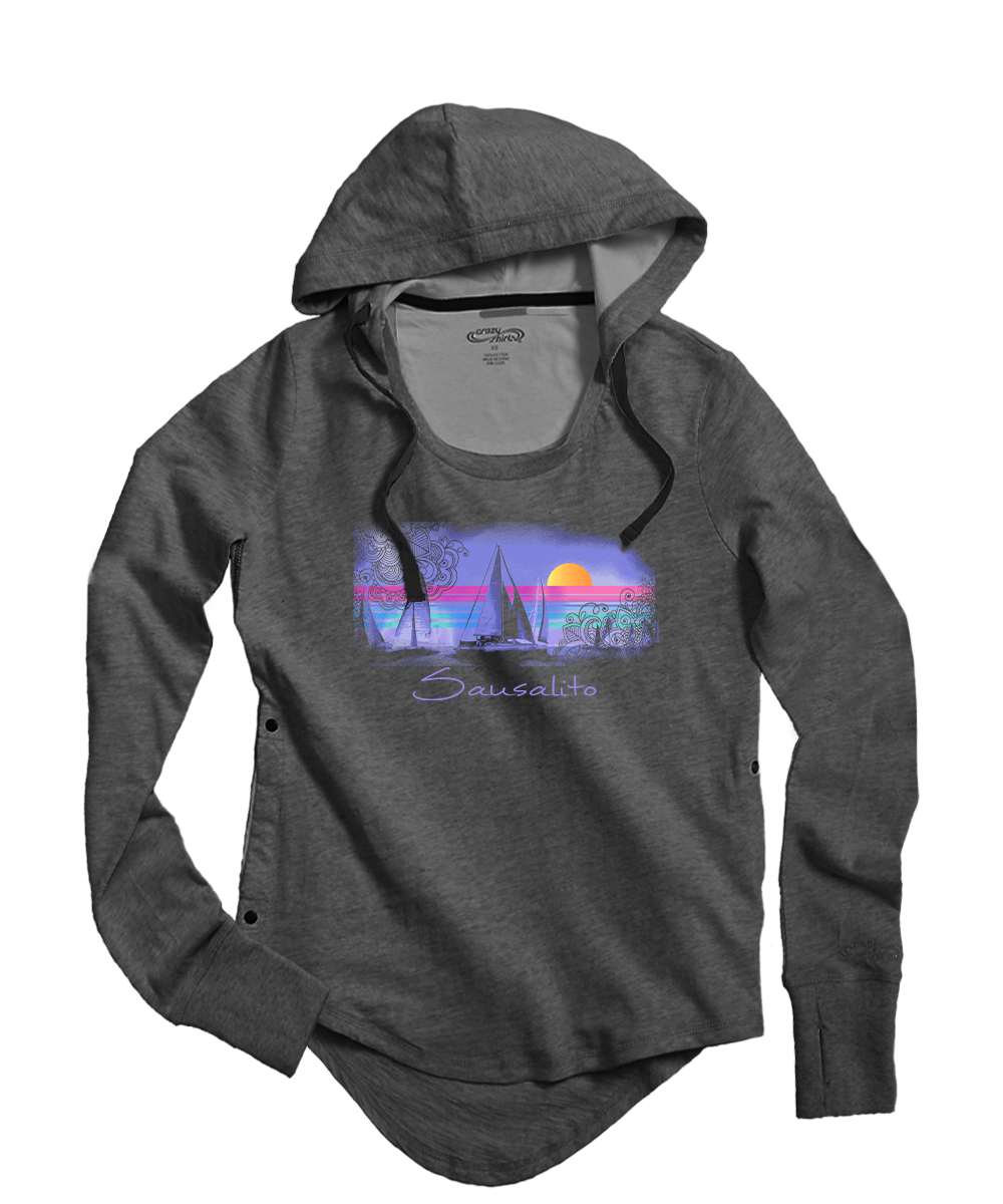 Sunsets And Sailboats - Gray Heather Long Sleeve Harmony Hooded T