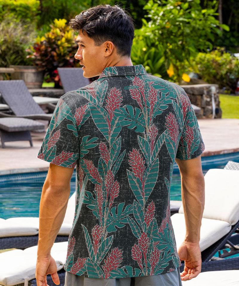 Hawaiian Ginger - Black/Red Short Sleeve Hawaiian Polo Shirt - View 3