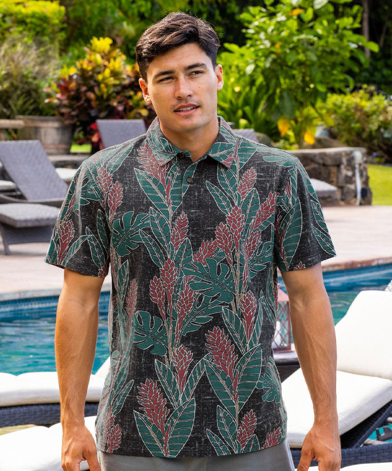 Hawaiian Ginger - Black/Red Short Sleeve Hawaiian Polo Shirt - View 2