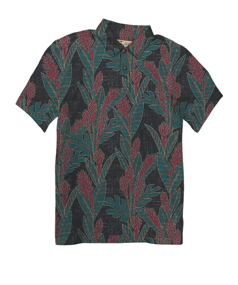 Hawaiian Ginger - Black/Red Short Sleeve Hawaiian Polo Shirt - View 1