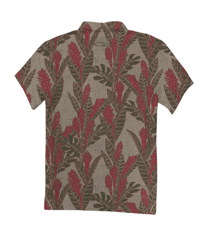 Hawaiian Ginger - Olive/Red Short Sleeve Hawaiian Polo Shirt - View 4