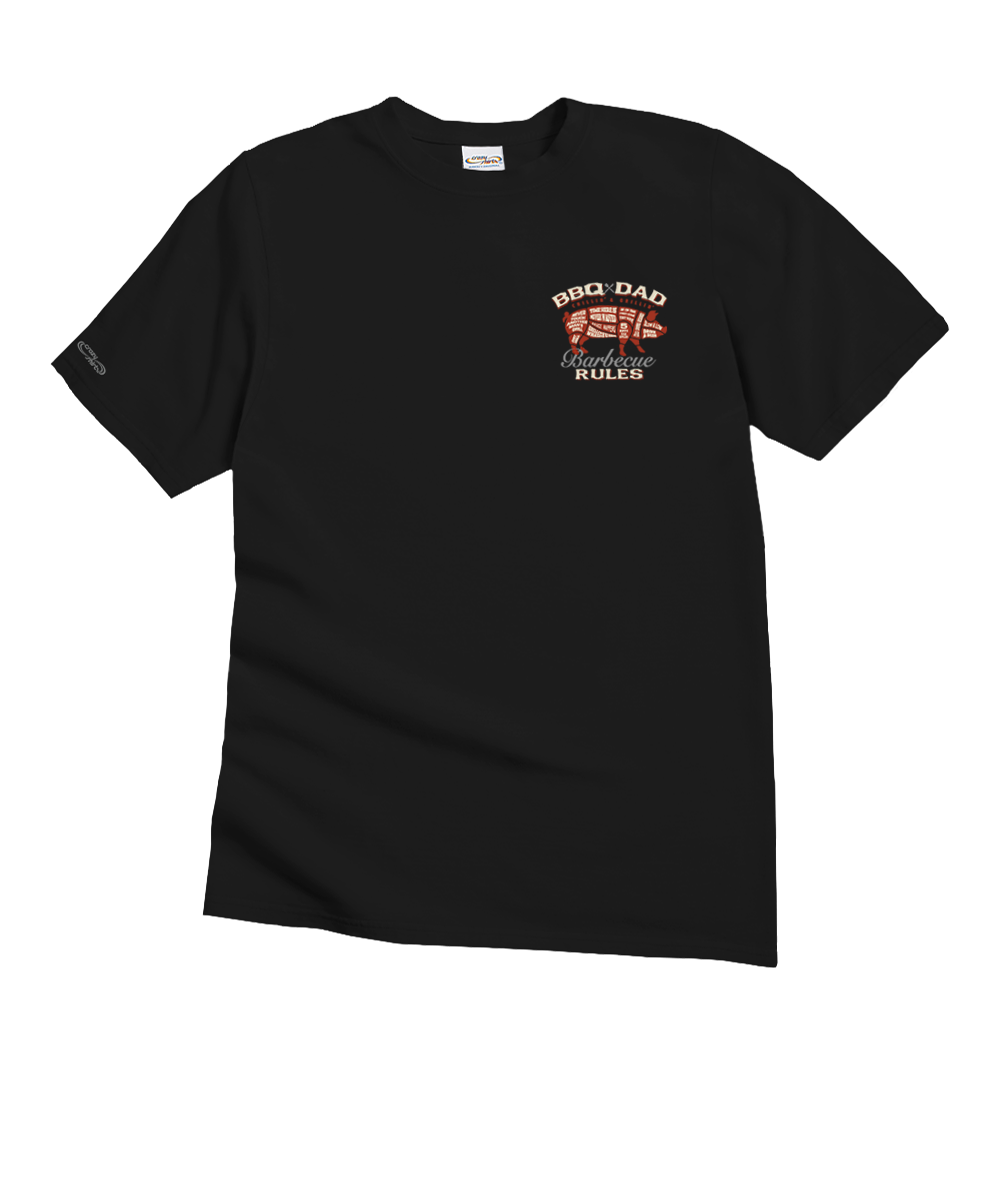 BBQ Dad Rules - Black Short Sleeve Crewneck T-Shirt