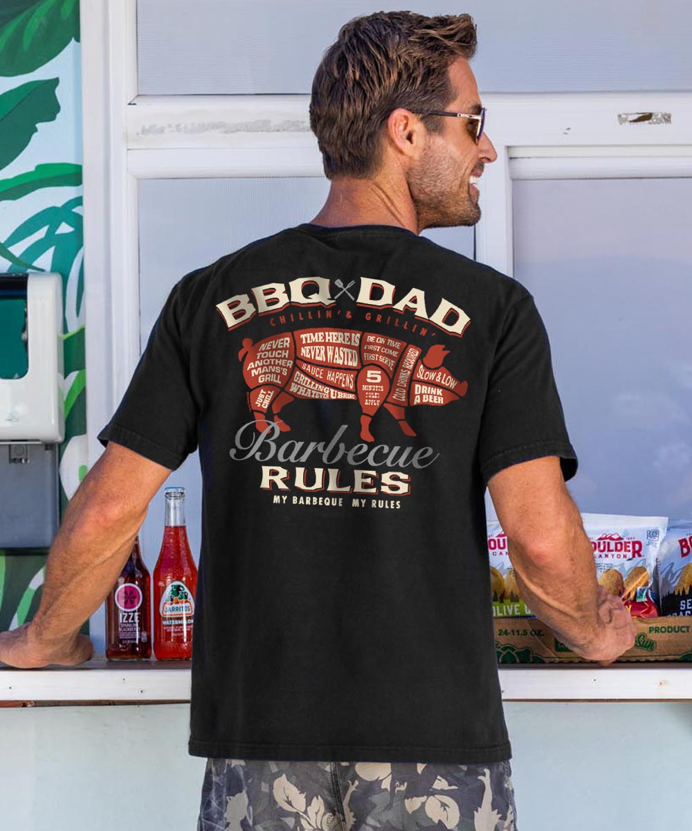 BBQ Dad Rules - Black Short Sleeve Crewneck T-Shirt