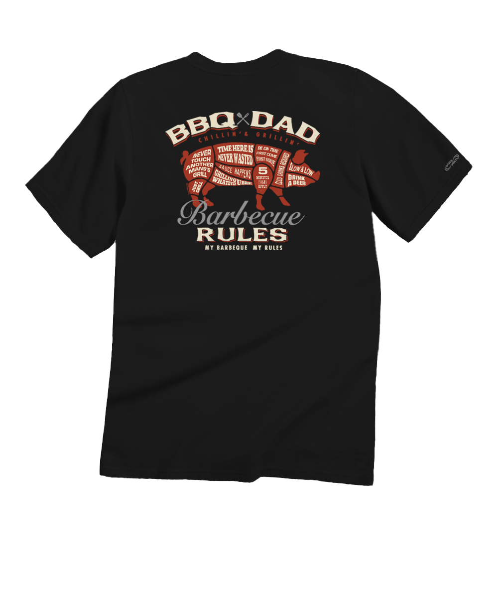 BBQ Dad Rules - Black Short Sleeve Crewneck T-Shirt