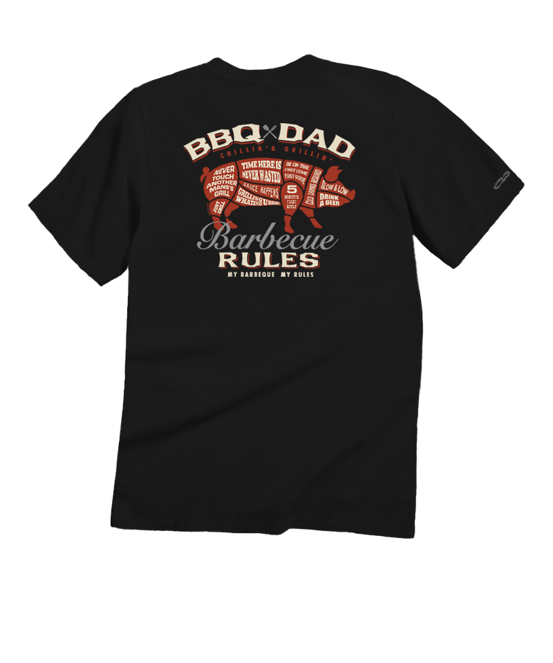BBQ Dad Rules - Black Short Sleeve Crewneck T-Shirt