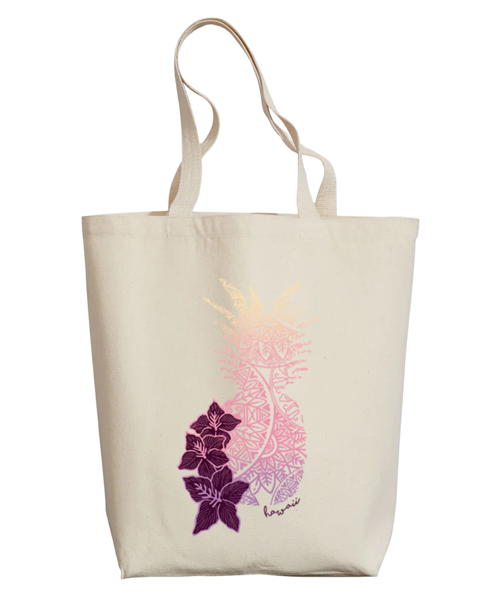 Tote bag with floral design and 'Lush' branding on a white background View 1