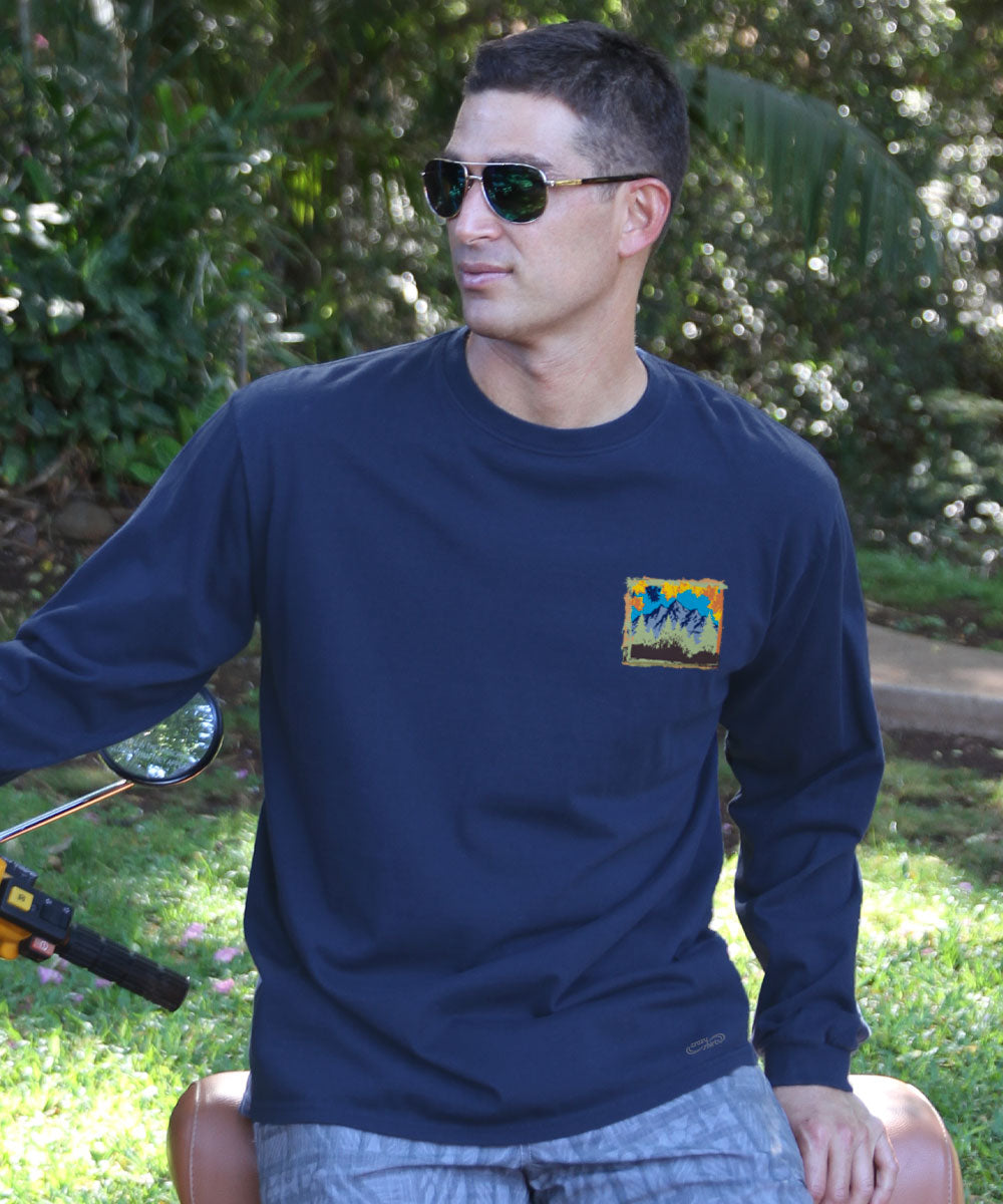 Fall Mountain - Navy Long Sleeve Crewneck T-Shirt