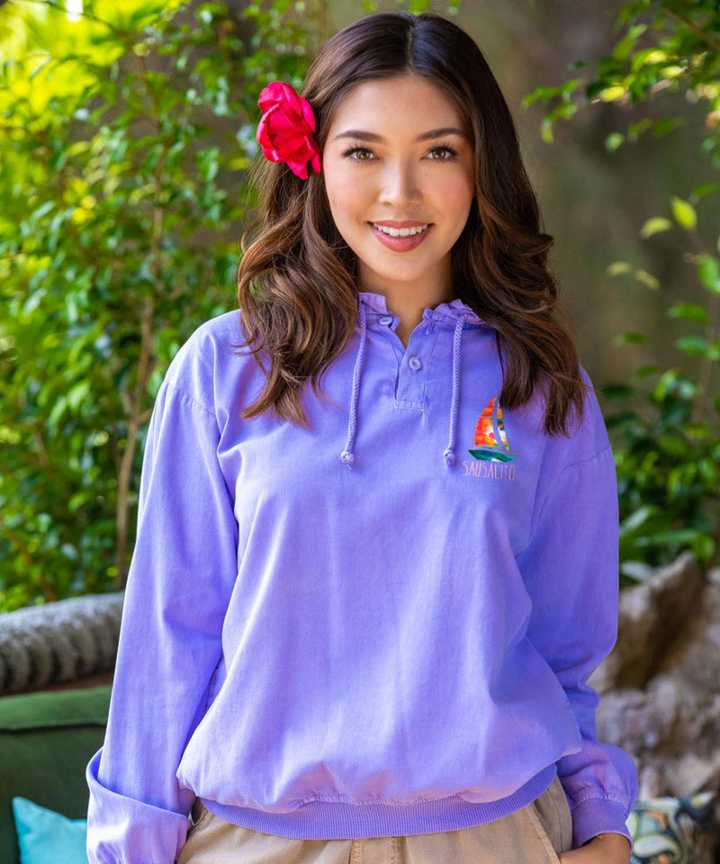 Rainbow In A Sail - Lavender Dyed Long Sleeve Lightweight Pullover