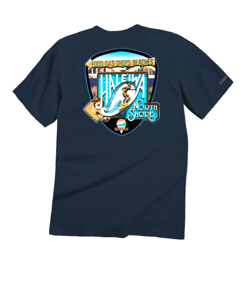 Haleiwa North Shore Signage - Navy Short Sleeve Crewneck T-Shirt