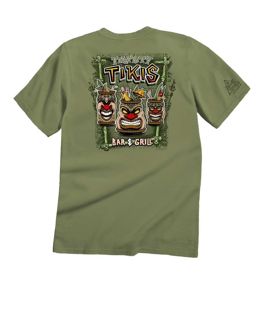 Thirsty Tikis - Hemp Dyed Short Sleeve Crewneck T-Shirt