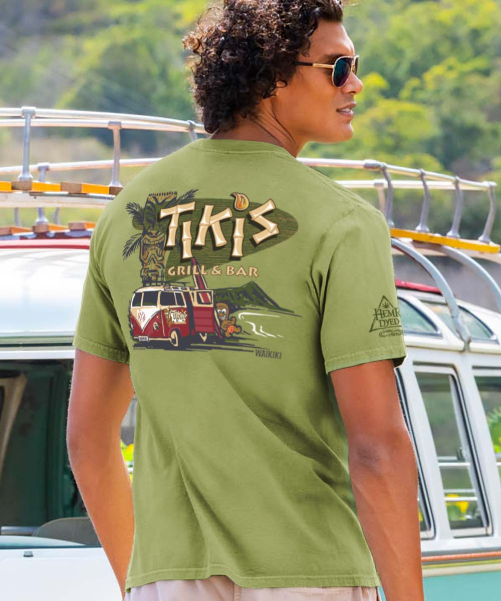 Tikis Grill &amp; Bar Volkswagen Surf Van - Hemp Dyed Short Sleeve Crewneck T-Shirt
