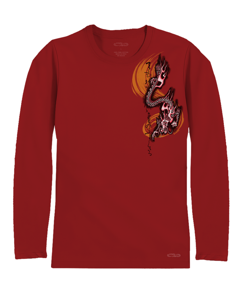 Dragon Flurry - Rugby Red Long Sleeve Pima T-Shirt