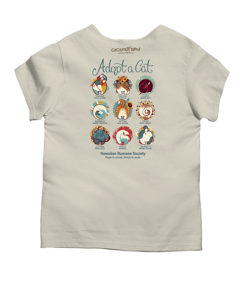 Hawaiian Humane Society Cat Creatives - Coconut Dyed Short Sleeve Scoop Neck T-Shirt