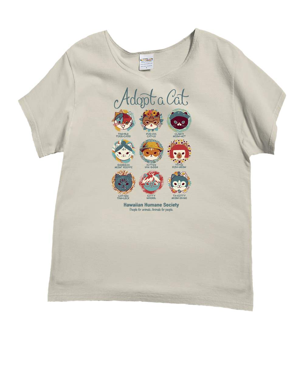 Hawaiian Humane Society Cat Creatives - Coconut Dyed Short Sleeve Scoop Neck T-Shirt