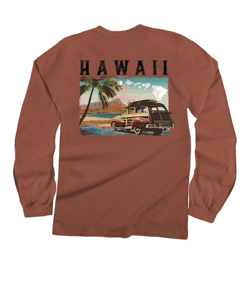 Hawaii Woody - Chile Dyed Long Sleeve Crewneck T-Shirt