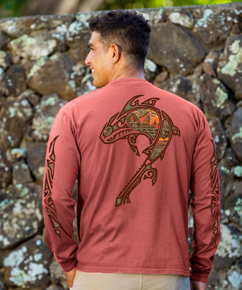 Shark Slayer Legend - Chile Dyed Long Sleeve Crewneck T-Shirt