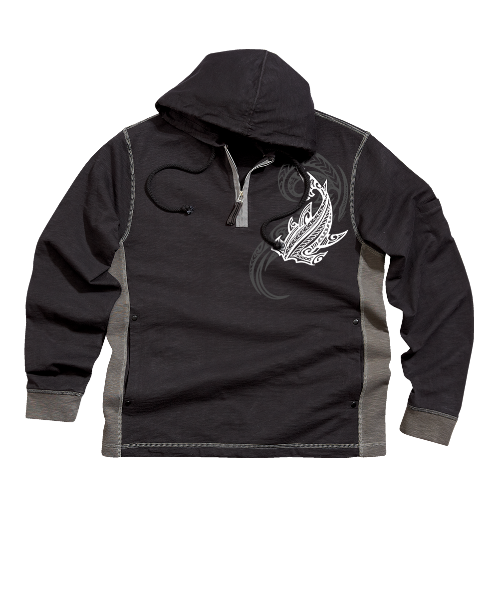 Flow Of Mana - Black/Charcoal Long Sleeve Longboard Hooded Tee