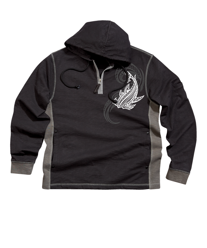 Flow Of Mana - Black/Charcoal Long Sleeve Longboard Hooded Tee