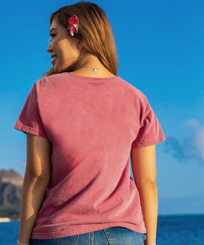 Polynesian Monstera - Paradise Red Dyed Short Sleeve Scoop Neck T-Shirt
