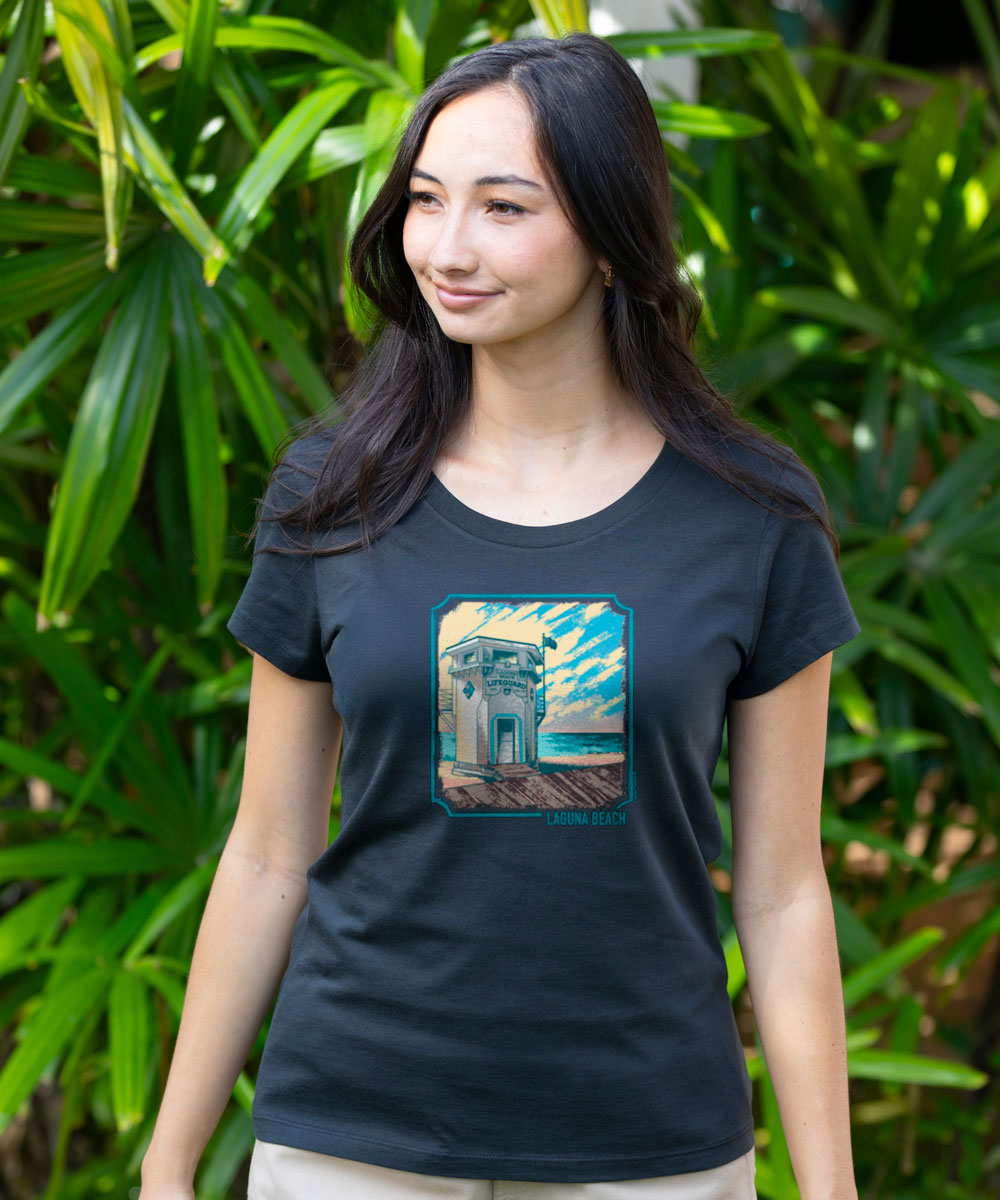 Laguna Beach Lifeguard Tower - Jet Black Short Sleeve Pima T-Shirt