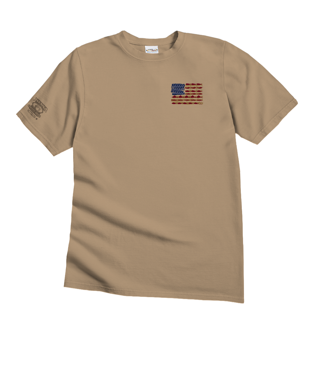 USA Fish Flag - Kona Coffee Dyed Short Sleeve Crewneck T-Shirt