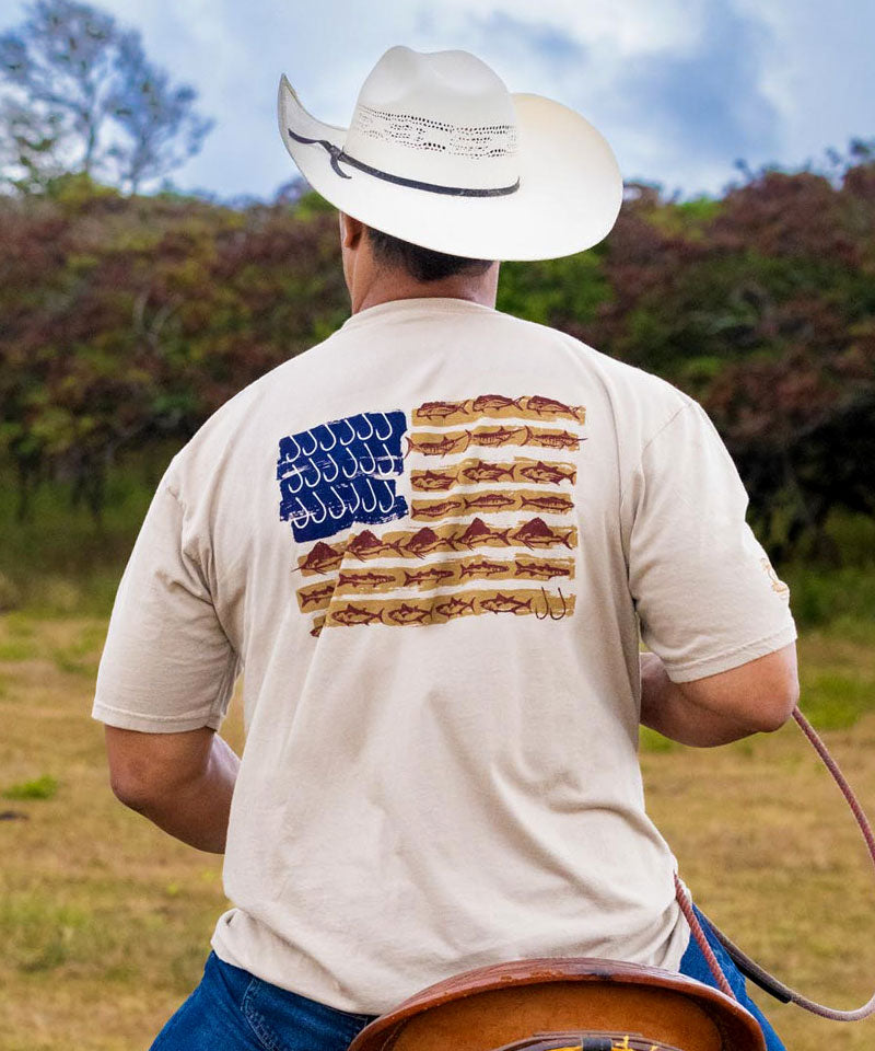 USA Fish Flag - Kona Coffee Dyed Short Sleeve Crewneck T-Shirt