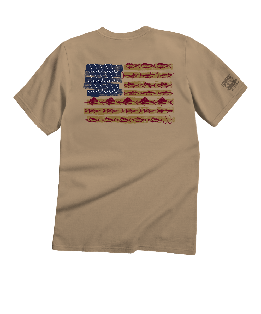 USA Fish Flag - Kona Coffee Dyed Short Sleeve Crewneck T-Shirt