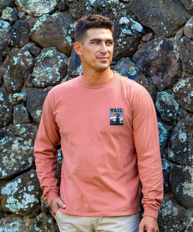 The Skier Monument - Chile Dyed Long Sleeve Crewneck T-Shirt