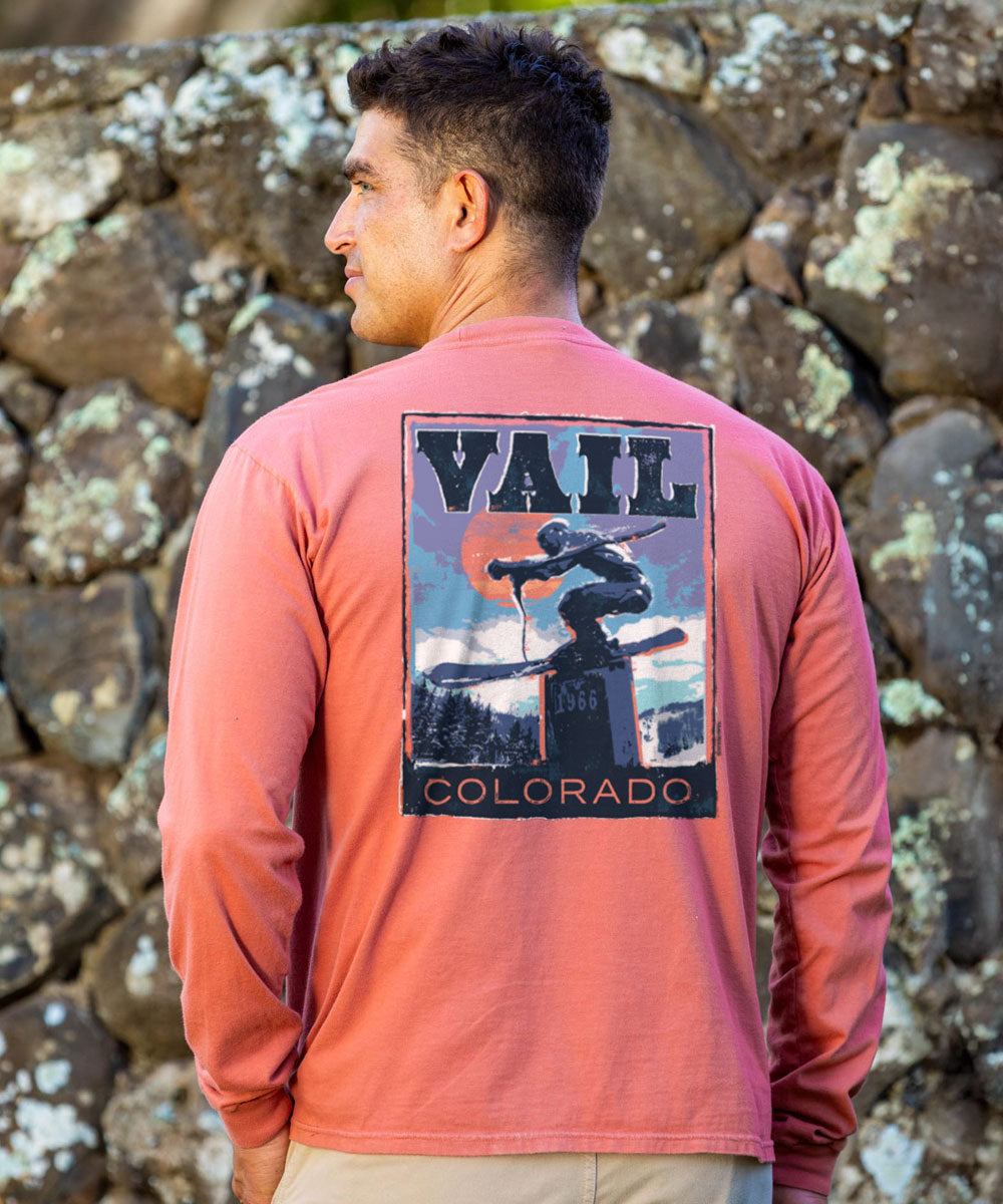 The Skier Monument - Chile Dyed Long Sleeve Crewneck T-Shirt