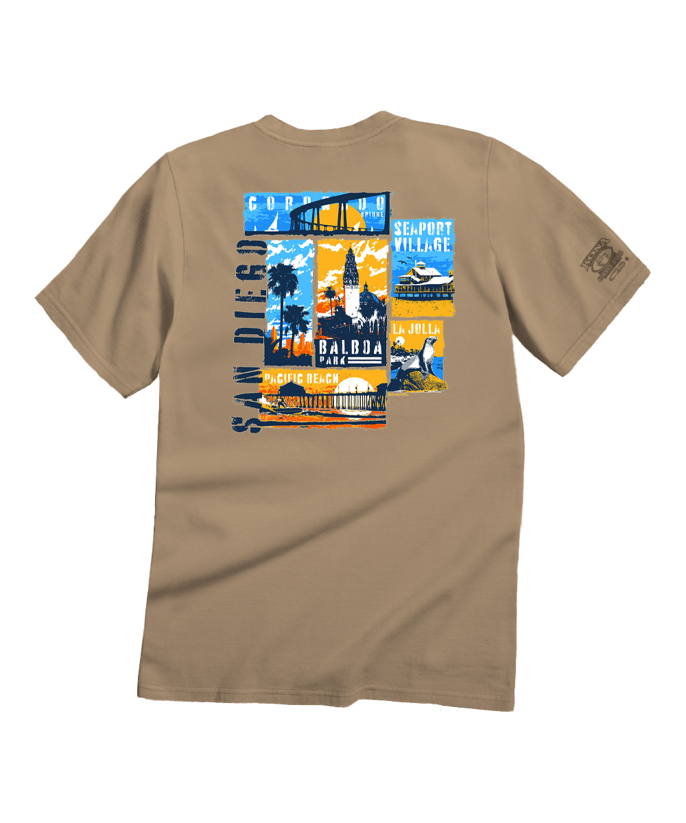 San Diego Collage - Kona Coffee Dyed Short Sleeve Crewneck T-Shirt