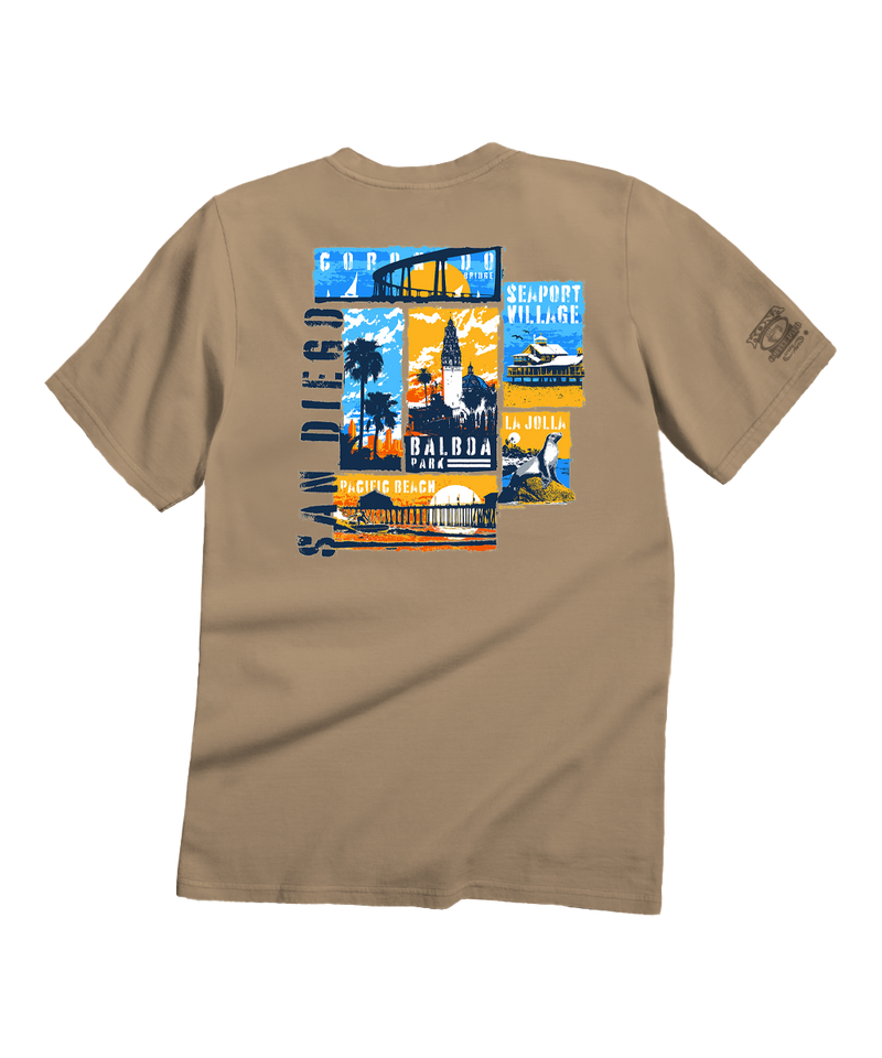 San Diego Collage - Kona Coffee Dyed Short Sleeve Crewneck T-Shirt