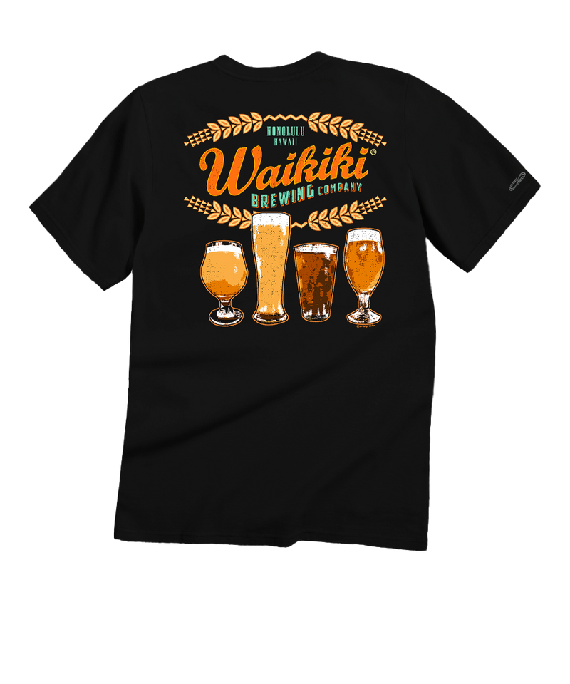 Waikiki Brewing Co Beer Row - Black Short Sleeve Crewneck T-Shirt