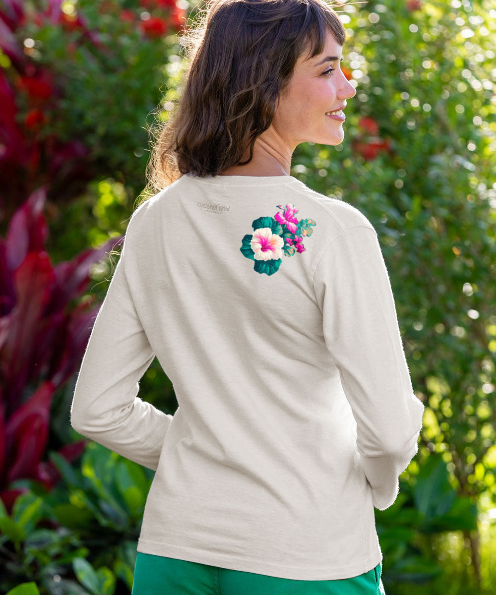 Pacific In Bloom - Coconut Dyed Long Sleeve Crewneck T-Shirt
