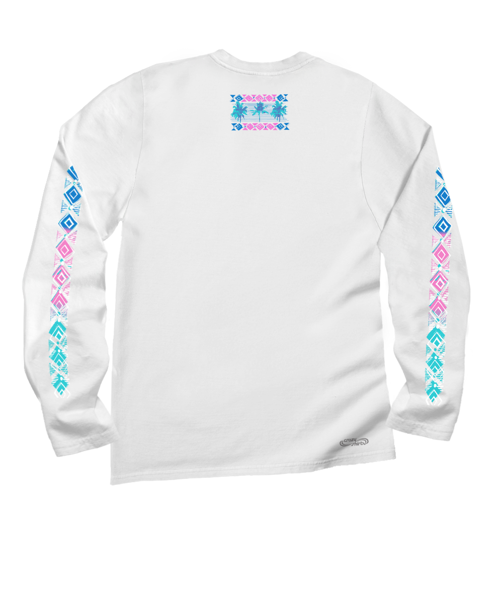 Row Of Palms - White Long Sleeve Crewneck T-Shirt