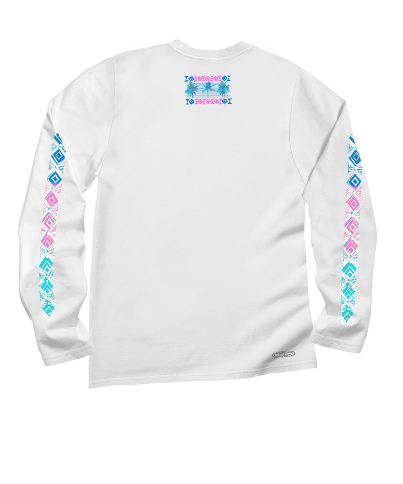 Row Of Palms - White Long Sleeve Crewneck T-Shirt