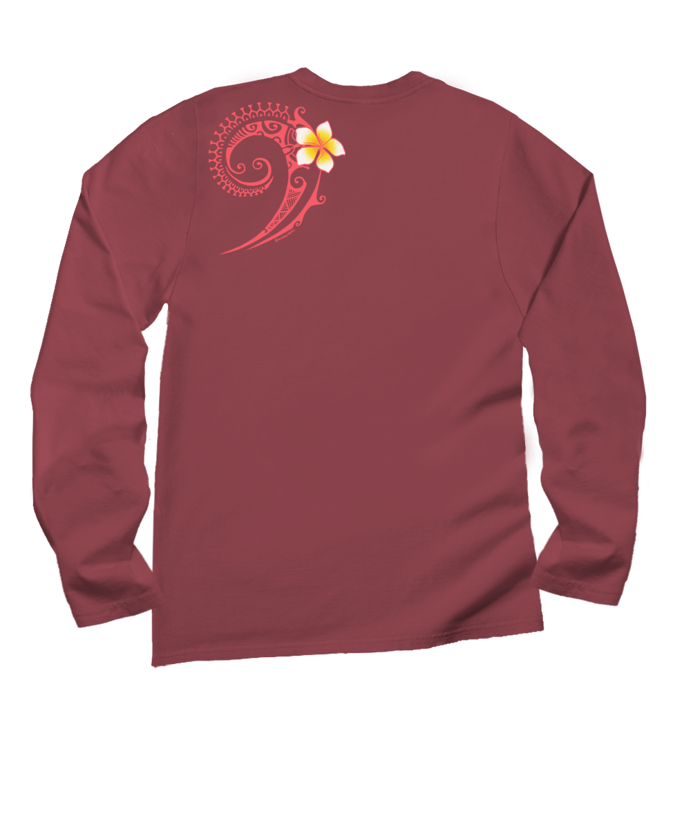 Plumeria Tatau - Paradise Red Dyed Long Sleeve Crewneck T-Shirt