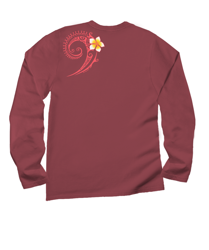 Plumeria Tatau - Paradise Red Dyed Long Sleeve Crewneck T-Shirt