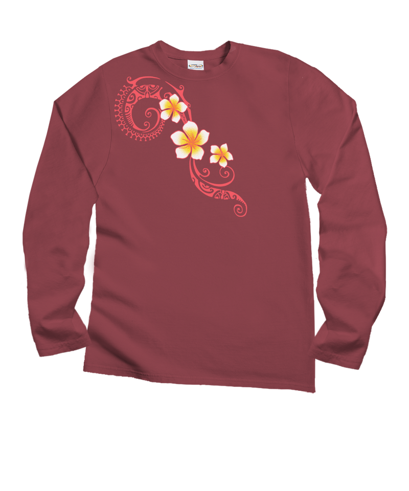 Plumeria Tatau - Paradise Red Dyed Long Sleeve Crewneck T-Shirt
