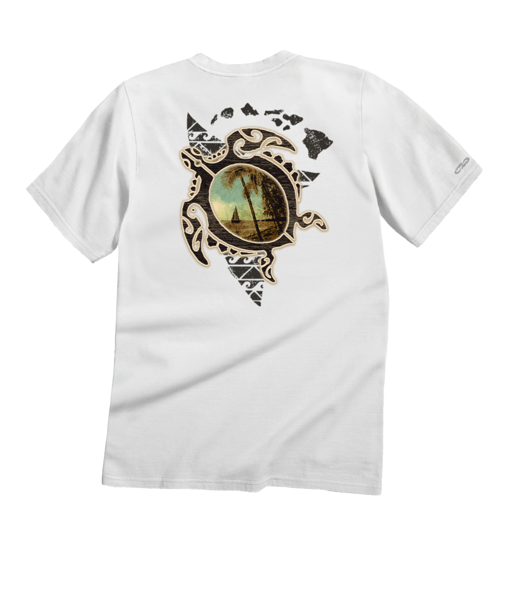 Tribal Island Honu - White Short Sleeve Crewneck T-Shirt