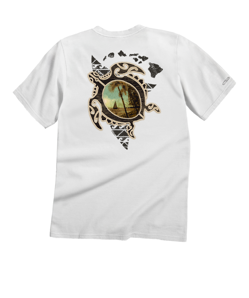 Tribal Island Honu - White Short Sleeve Crewneck T-Shirt