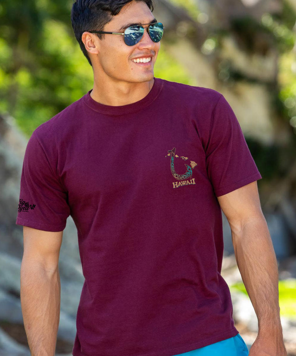 Hawaiian Fish Hook - Fig Dyed Short Sleeve Crewneck T-Shirt