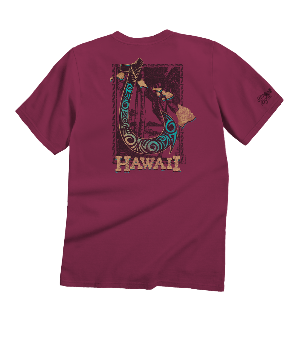 Hawaiian Fish Hook - Fig Dyed Short Sleeve Crewneck T-Shirt